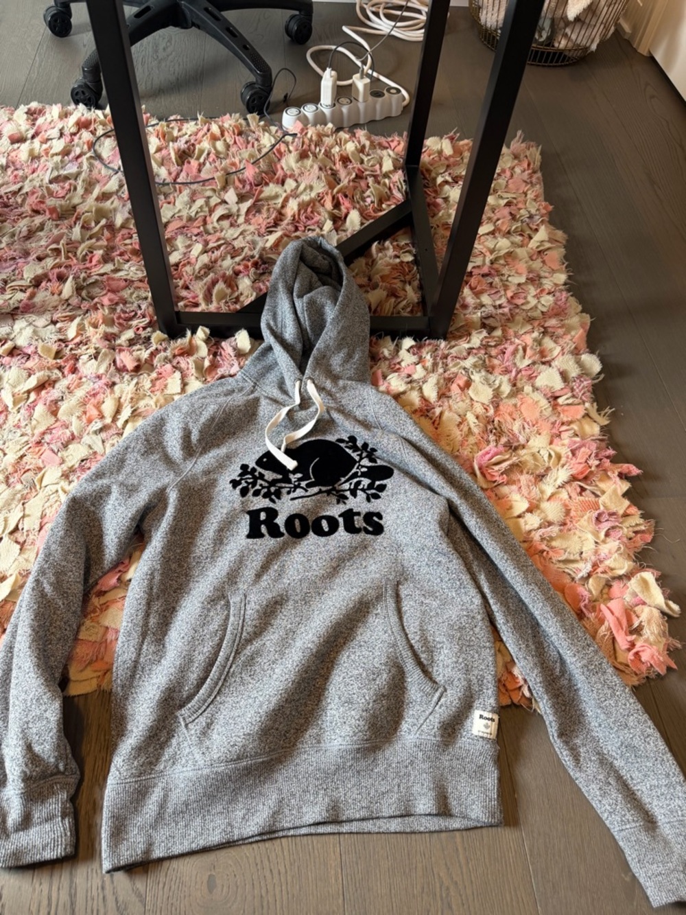 Roots Marled Grey Pullover Hoodie with Black Logo Patch
